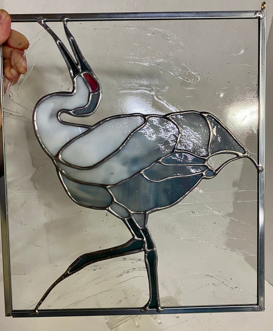 Standing Crane Stained Glass Window Panel by Hip Chick Glass, LLC