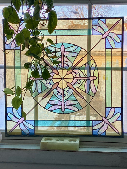 Dragonfly Kaleidoscope | Stained Glass Window Panel by Hip Chick Glass, LLC