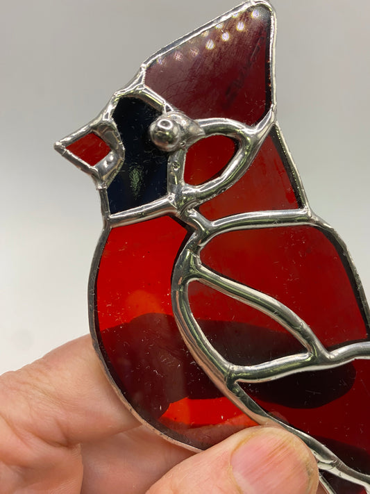 Cardinal made of vintage stained glass from St Mary’s Catholic Church Fairfield PA, Suncatcher by Hip Chick Glass