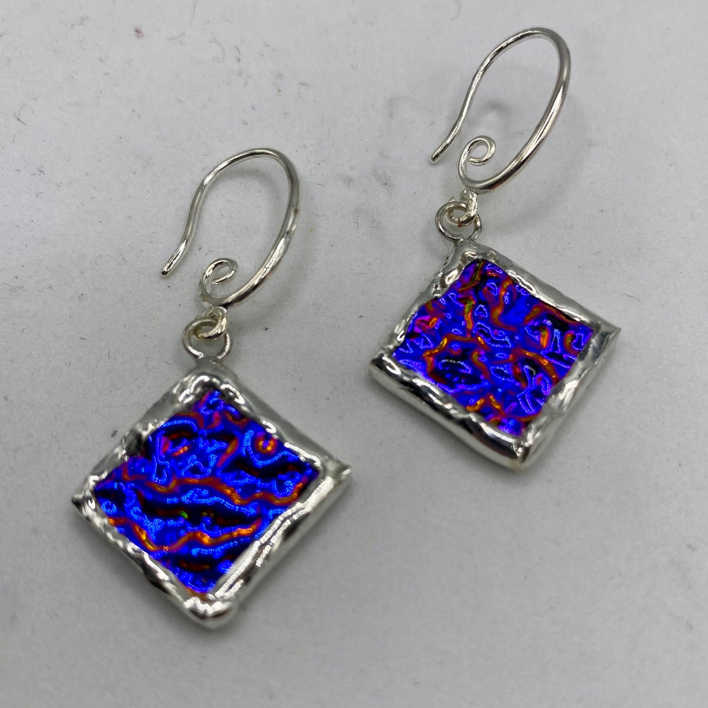 Blue Purple Diamond Earrings | Stained Glass Earrings by Hip Chick Glass, Stained Glass Dangle Drop Earrings, Stained Glass Earrings