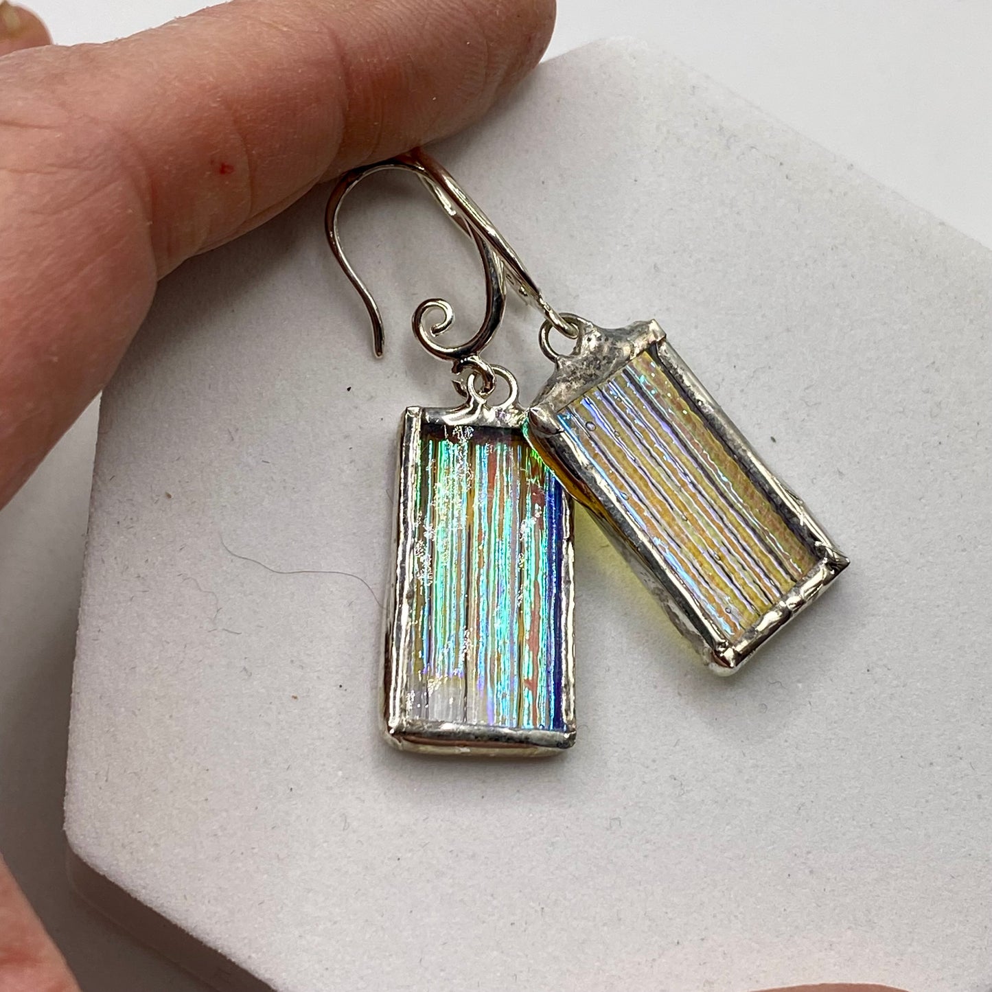 Sparkling Rectangle Earrings | Stained Glass Earrings by Hip Chick Glass, Stained Glass Dangle Drop Earrings, Stained Glass Earrings