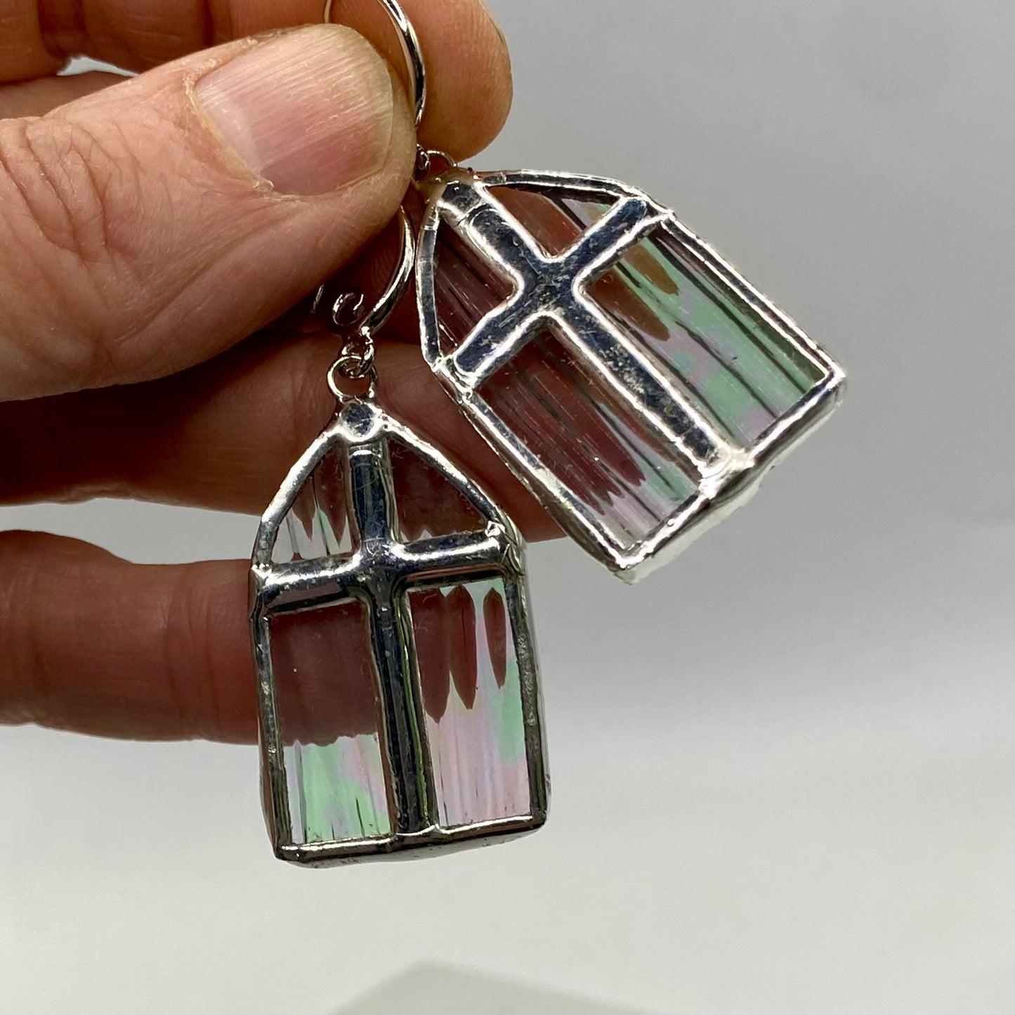 Iridescent Church Window Earrings, Stained Glass Earrings by Hip Chick Glass, Stained Glass Dangle Drop Earrings, Stained Glass Earrings