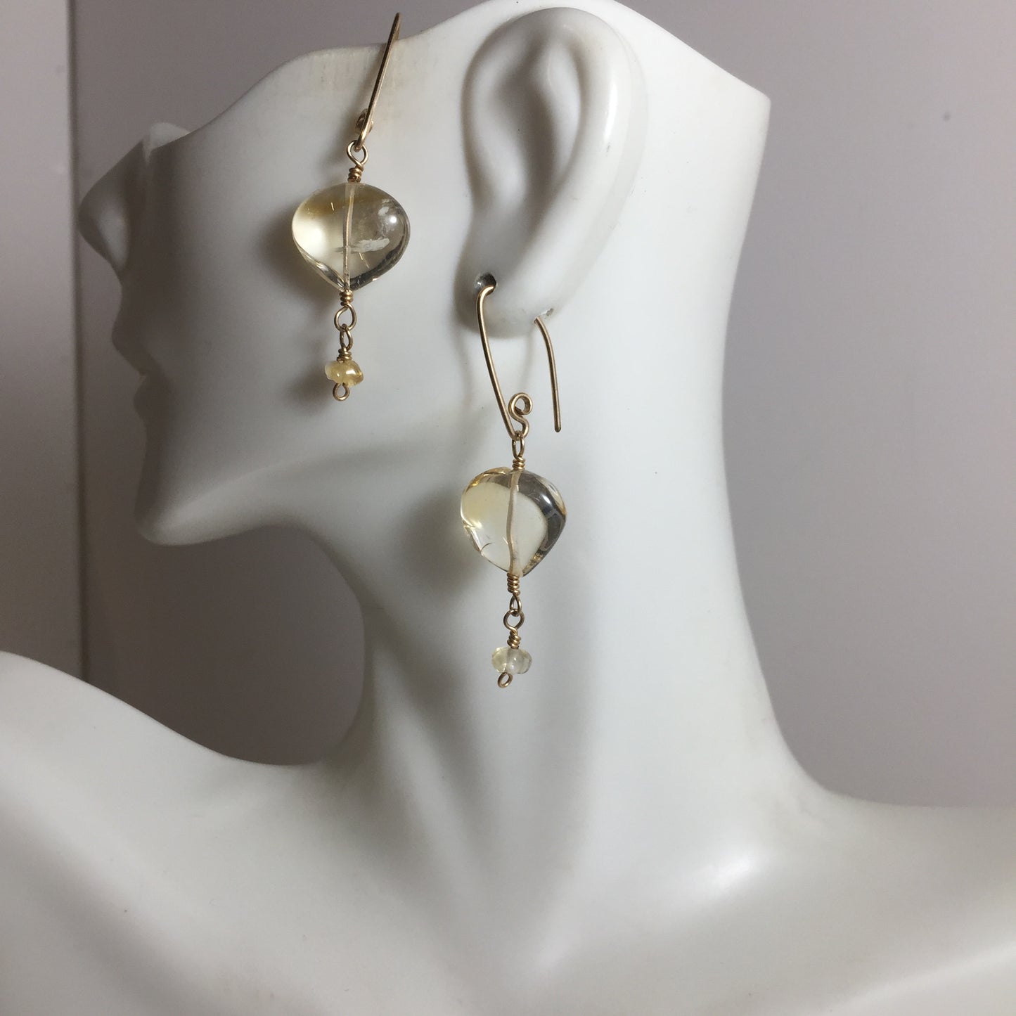 Citrine Puff Briolette Earrings by Hip Chick Glass, 14 Karat Gold Fill Earrings, Handmade Gemstone Jewelry, November Birthstone Gift