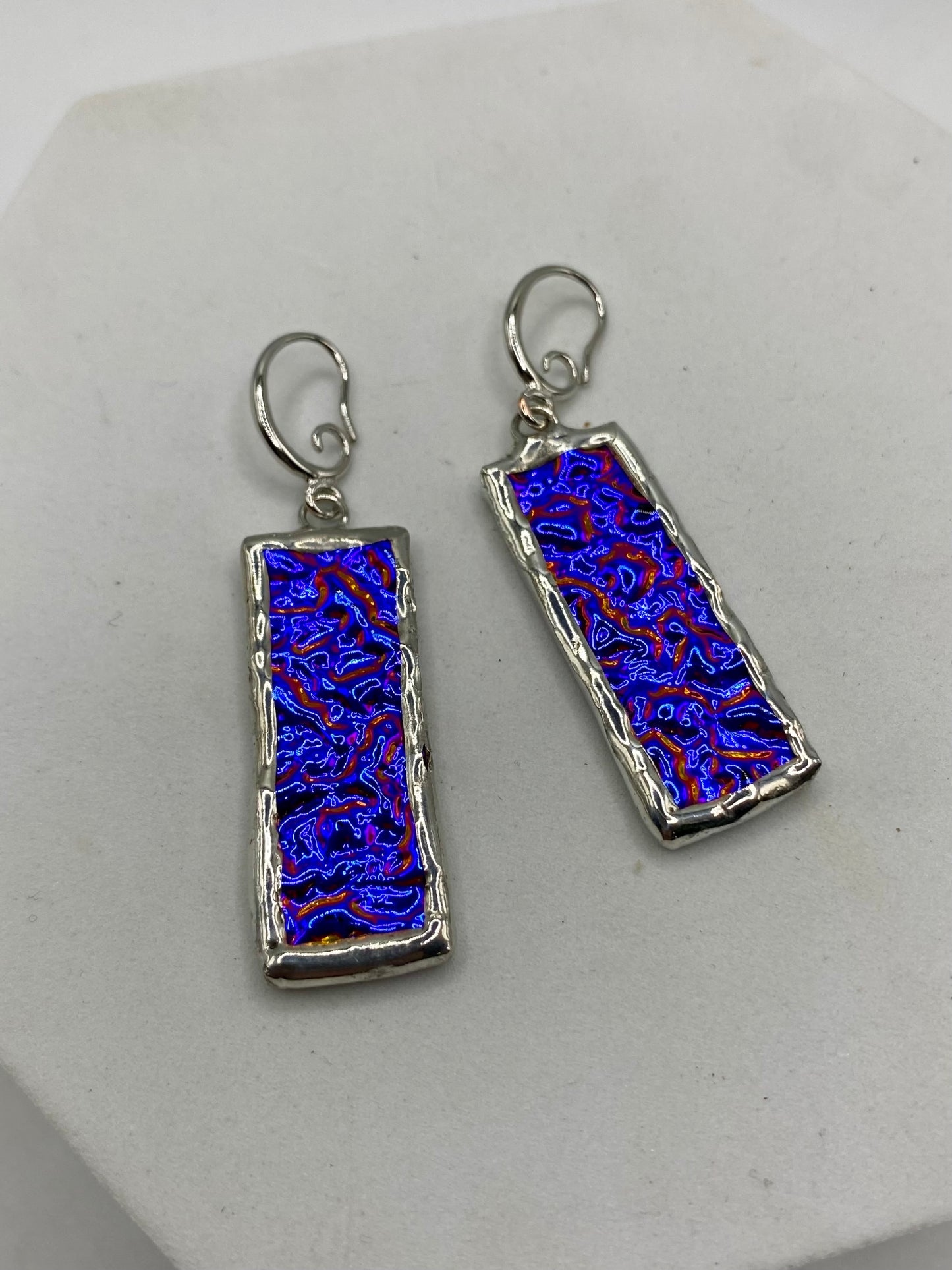 Purple Rectangle Earrings | Stained Glass Earrings by Hip Chick Glass, Iridescent Statement Earrings, Geometric Earrings