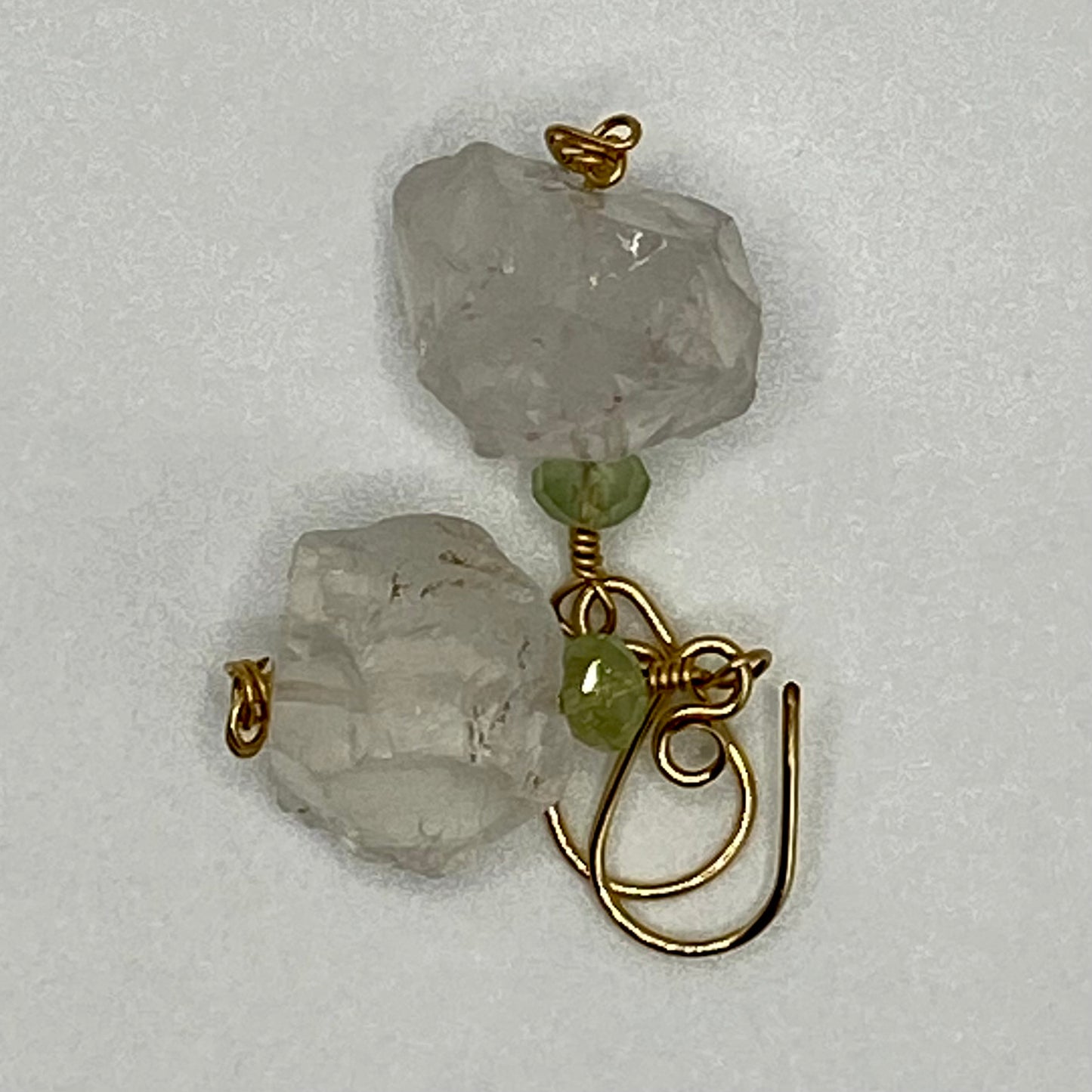 Prehnite & Raw Quartz Earrings by Hip Chick Glass, 14 Karat Gold Fill Earrings, Handmade Gemstone Jewelry, Birthstone Gift