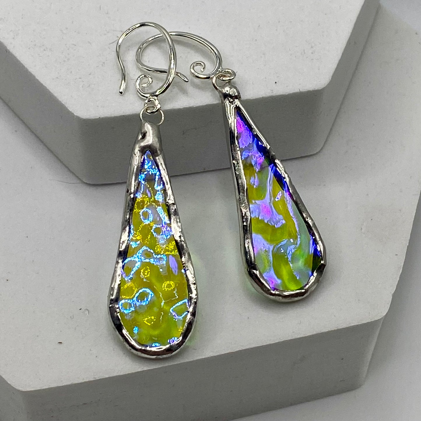 Wavy Teardrop Earrings | Stained Glass Earrings by Hip Chick Glass, Stained Glass Dangle Drop Earrings, Stained Glass Earrings