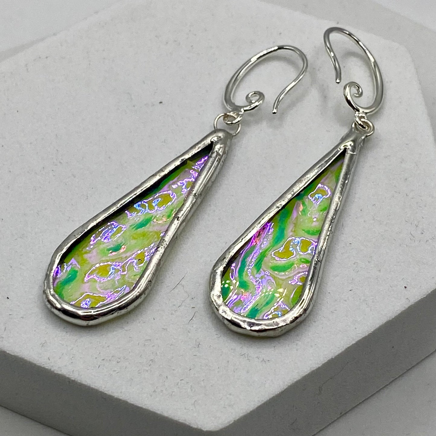 Wavy Teardrop Earrings | Stained Glass Earrings by Hip Chick Glass, Stained Glass Dangle Drop Earrings, Stained Glass Earrings