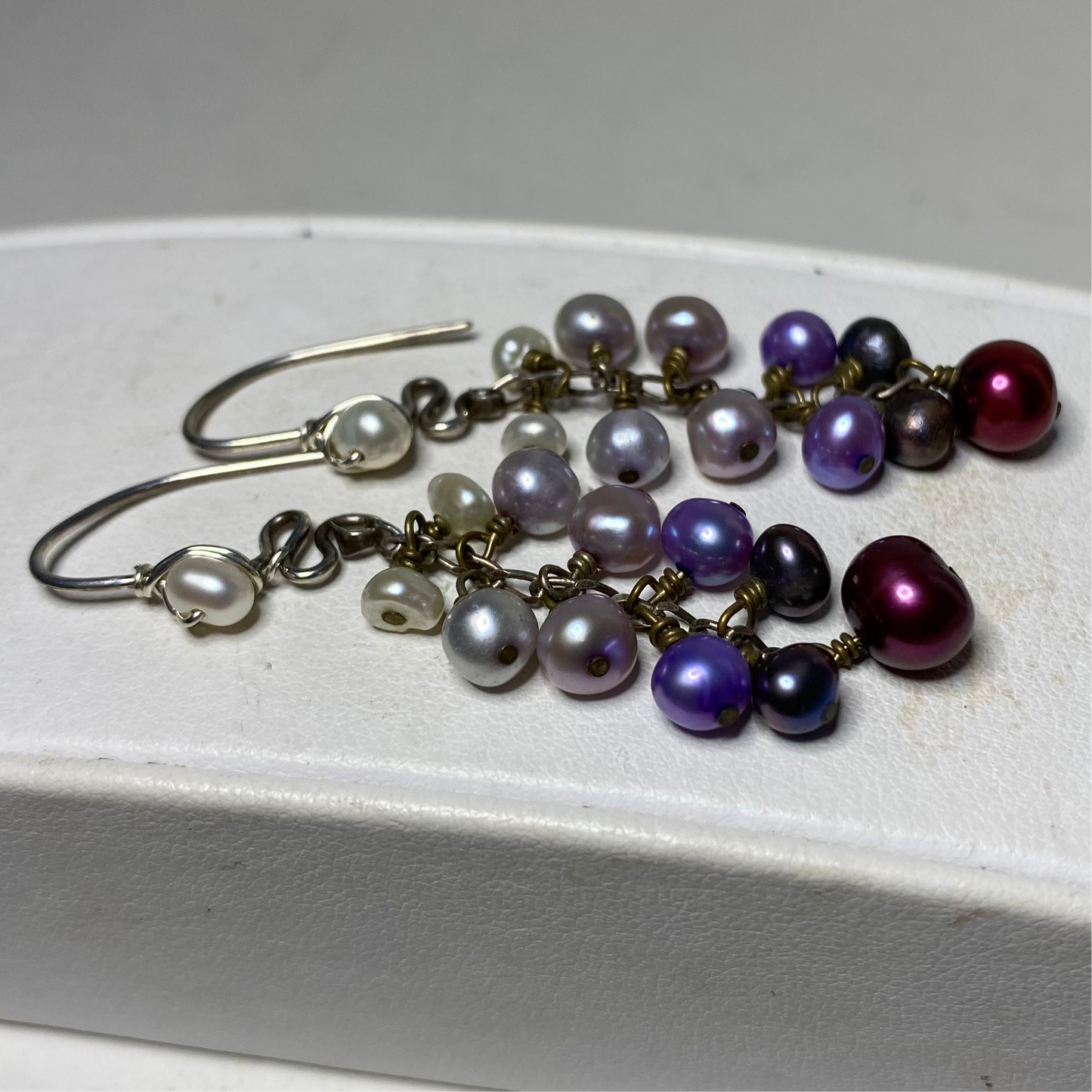 Ombré Purple Pearl Cluster Dangle Earrings by Hip Chick Glass, Sterling Silver Earrings, Handmade Gemstone Jewelry, June Birthstone Gift