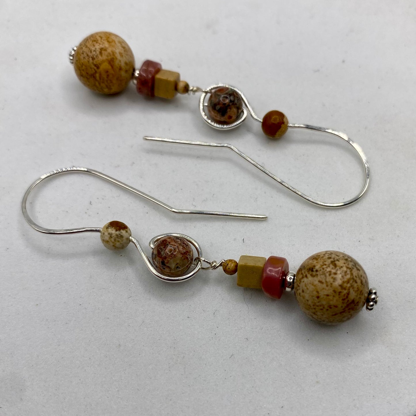 Picture Jasper Dangle Earrings by Hip Chick Glass, Sterling Silver Earrings, Handmade Gemstone Jewelry, Handmade Jewelry Gift, Birthstone Earrings