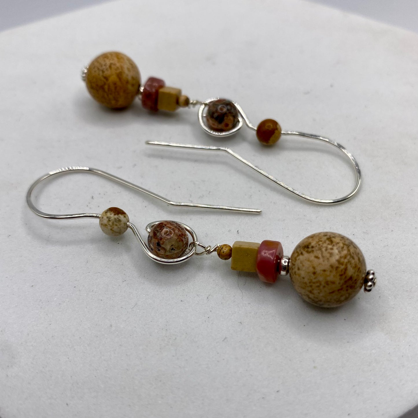 Picture Jasper Dangle Earrings by Hip Chick Glass, Sterling Silver Earrings, Handmade Gemstone Jewelry, Handmade Jewelry Gift, Birthstone Earrings