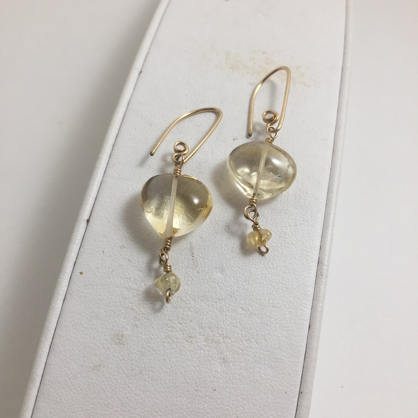 Citrine Puff Briolette Earrings by Hip Chick Glass, 14 Karat Gold Fill Earrings, Handmade Gemstone Jewelry, November Birthstone Gift