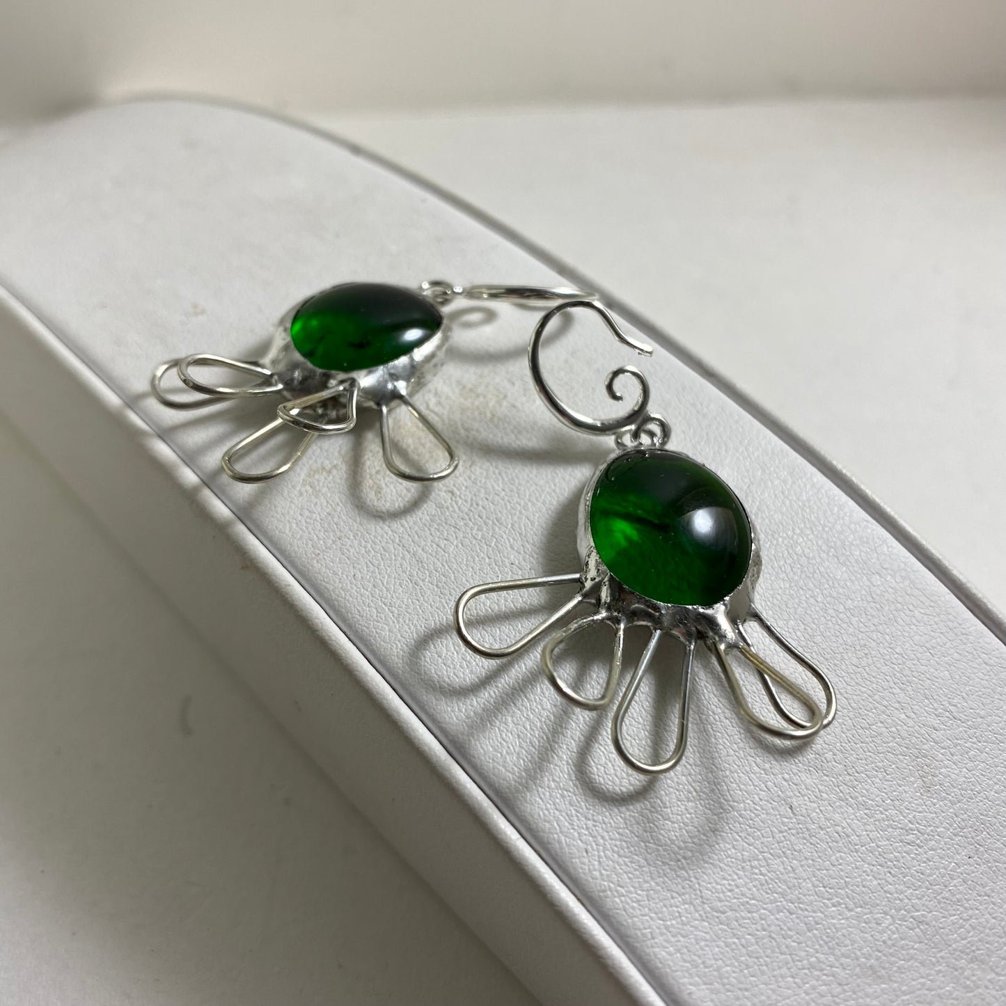 Funky Green Glass Earrings | Stained Glass Earrings by Hip Chick Glass, Stained Glass Dangle Drop Earrings, Stained Glass Earrings