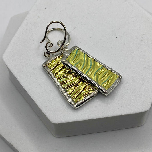 Yellow Ripple Earrings | Stained Glass Earrings by Hip Chick Glass, Stained Glass Dangle Drop Earrings, Stained Glass Earrings