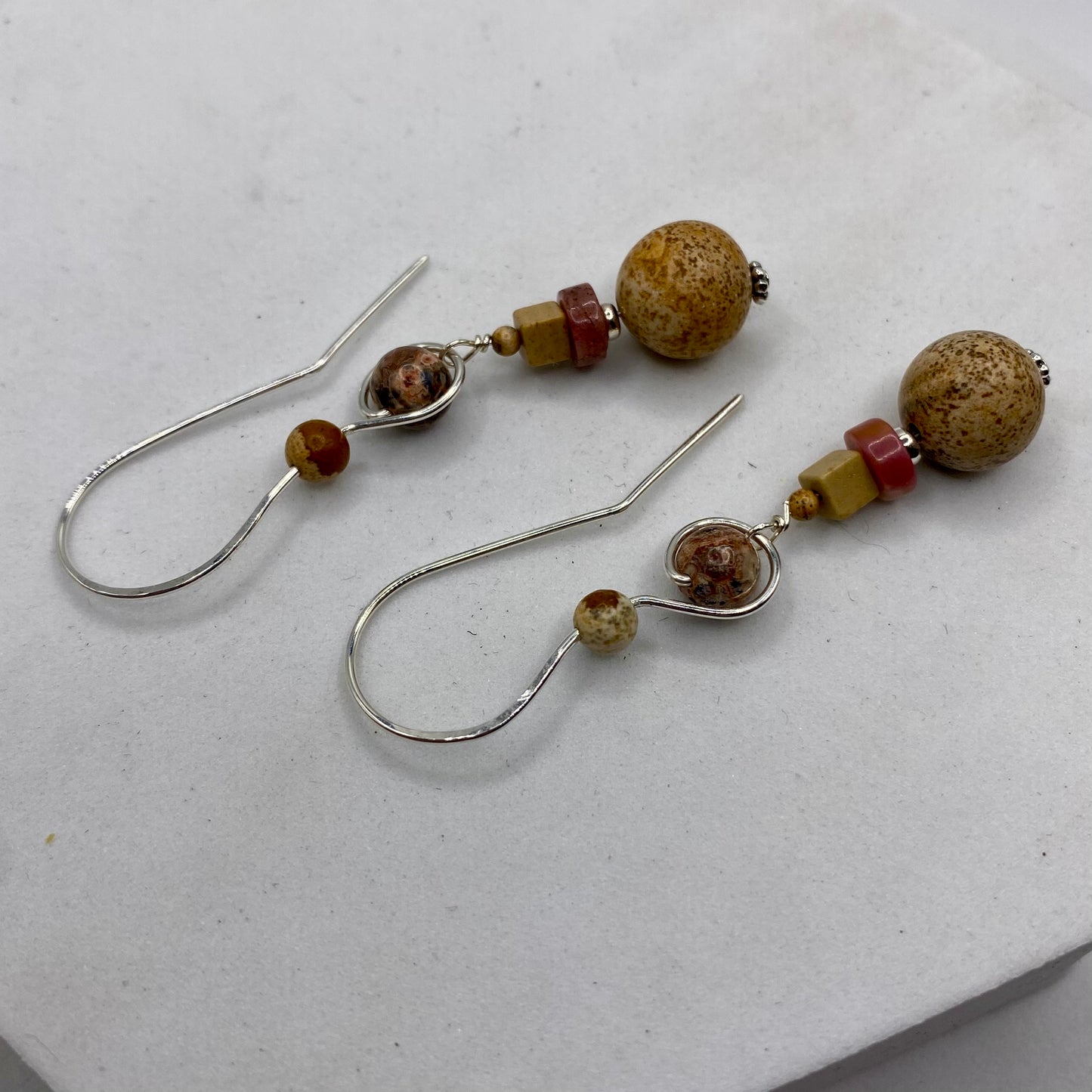 Picture Jasper Dangle Earrings by Hip Chick Glass, Sterling Silver Earrings, Handmade Gemstone Jewelry, Handmade Jewelry Gift, Birthstone Earrings