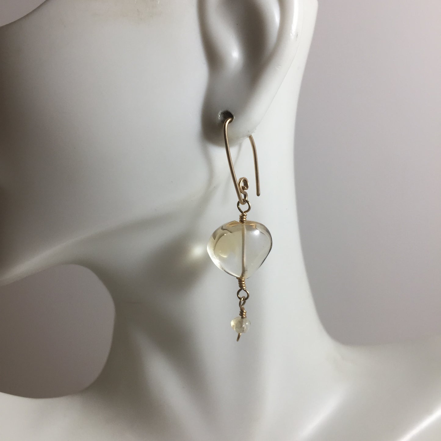 Citrine Puff Briolette Earrings by Hip Chick Glass, 14 Karat Gold Fill Earrings, Handmade Gemstone Jewelry, November Birthstone Gift
