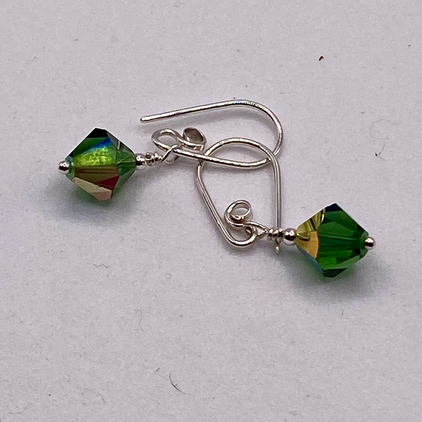 Vintage Green Crystal Earrings by Hip Chick Glass, Sterling Silver Earrings, Handmade Green Crystal Jewelry, Handmade Green Earrings