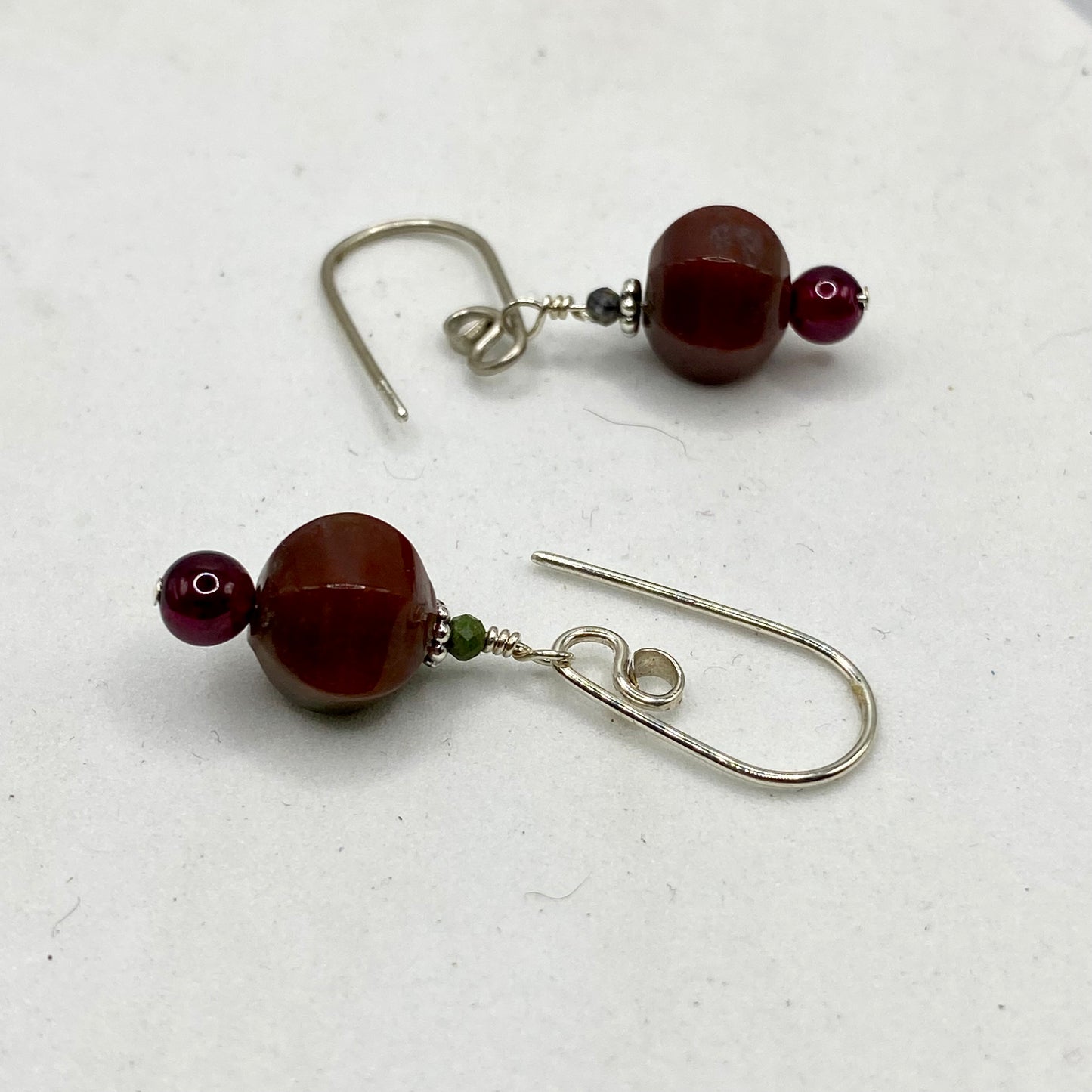 Garnet & Rhodonite Dangle Earrings by Hip Chick Glass, Sterling Silver Earrings, Handmade Gemstone Jewelry, Handmade Jewelry Gift, Birthstone Earrings