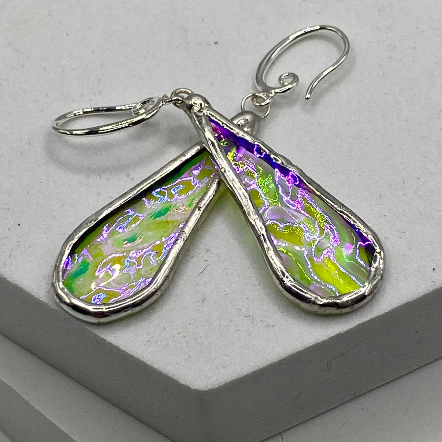Wavy Teardrop Earrings | Stained Glass Earrings by Hip Chick Glass, Stained Glass Dangle Drop Earrings, Stained Glass Earrings