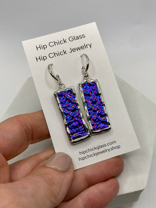 Purple Rectangle Earrings | Stained Glass Earrings by Hip Chick Glass, Iridescent Statement Earrings, Geometric Earrings