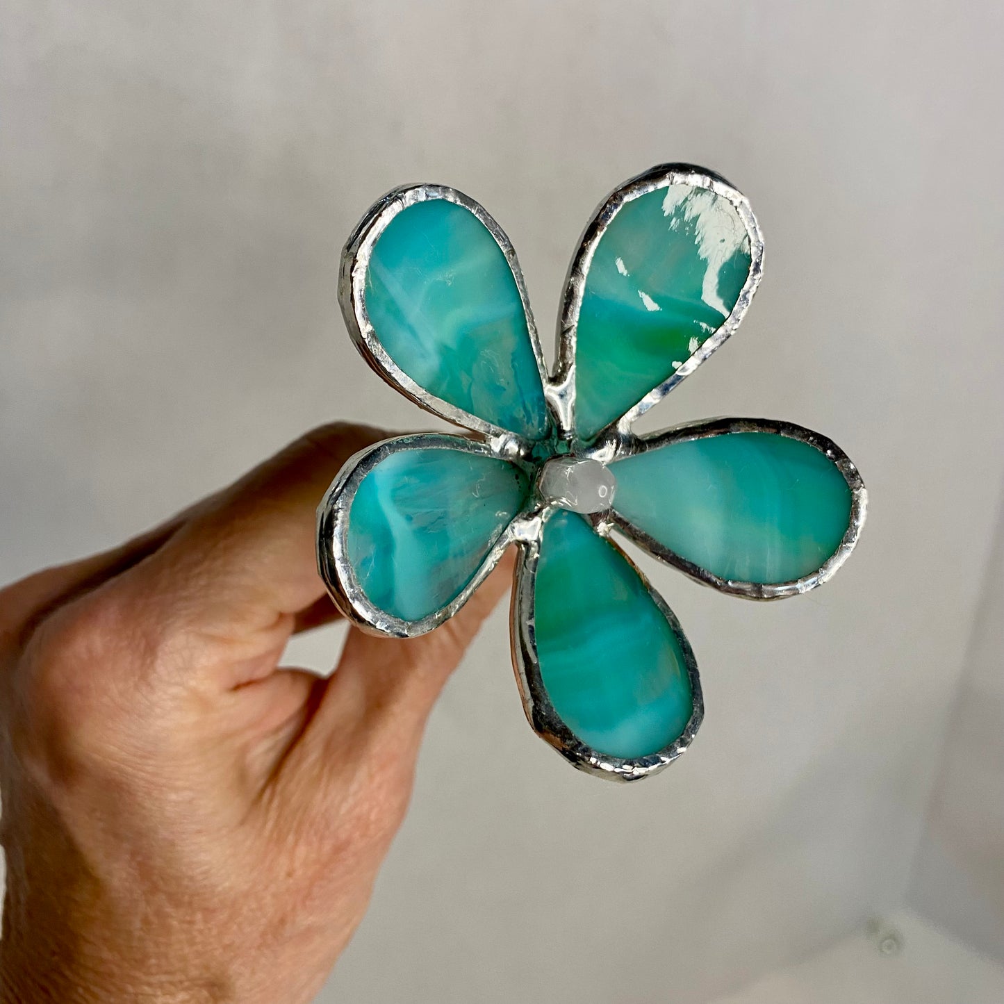 Mini Bouquet, Set of 3 Flowers & 1 Leaf | Stained Glass Flower Bouquet, Glass Flowers with Quartz Crystals on a Stem, Handmade Home Decor, Wedding Bouquet Keepsake, Tabletop Decor