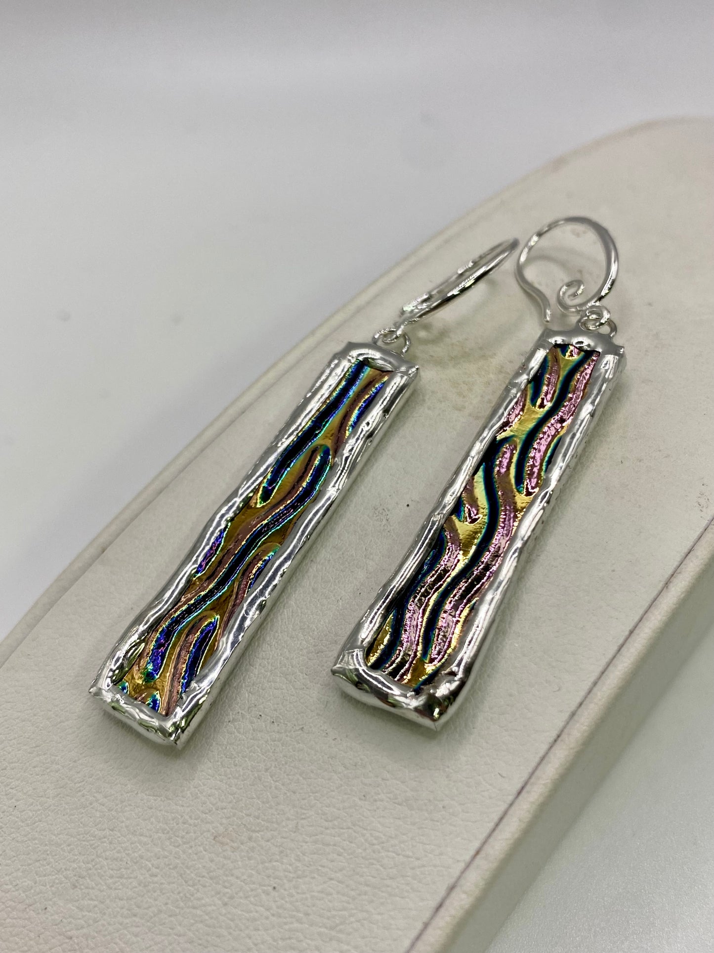 Brown Stick Earrings | Stained Glass Earrings by Hip Chick Glass, Stained Glass Dangle Drop Earrings, Stained Glass Earrings