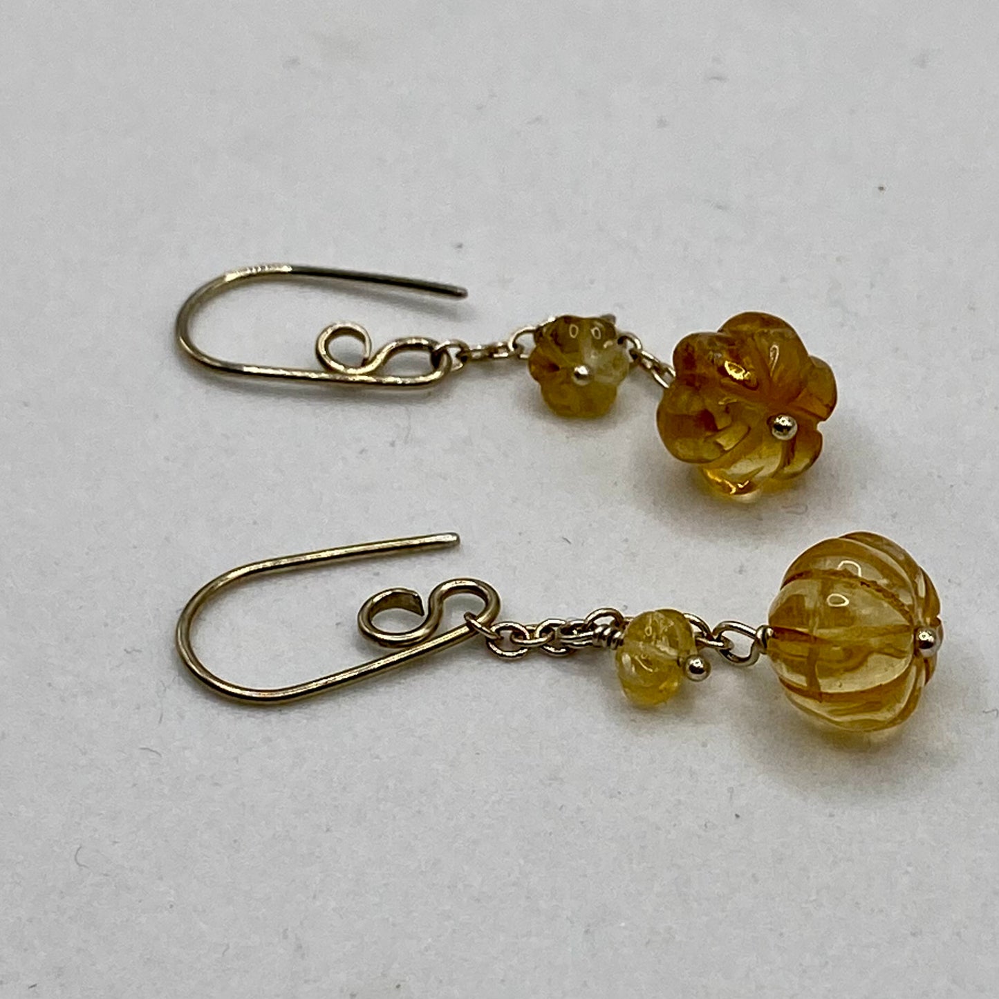 Carved Citrine Dangle Earrings by Hip Chick Glass, Sterling Silver Earrings, Handmade Gemstone Jewelry, Handmade Jewelry Gift, November Birthstone