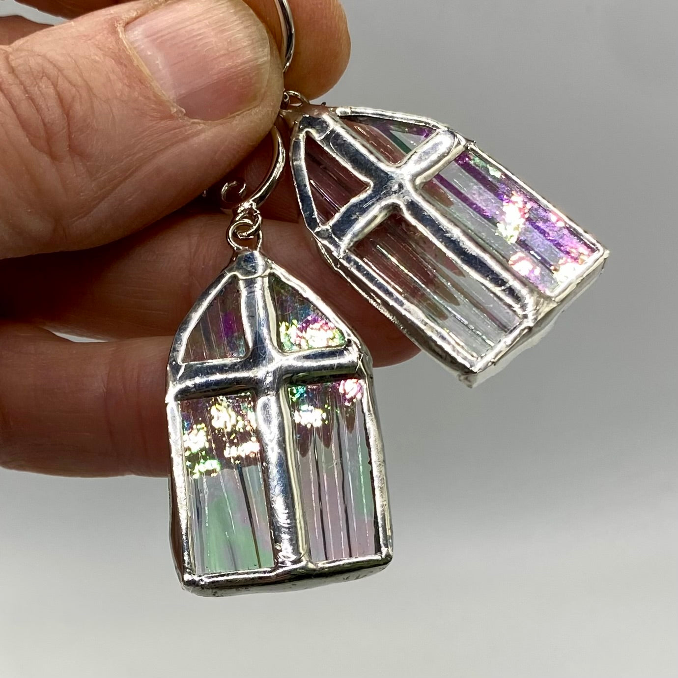 Iridescent Church Window Earrings, Stained Glass Earrings by Hip Chick Glass, Stained Glass Dangle Drop Earrings, Stained Glass Earrings