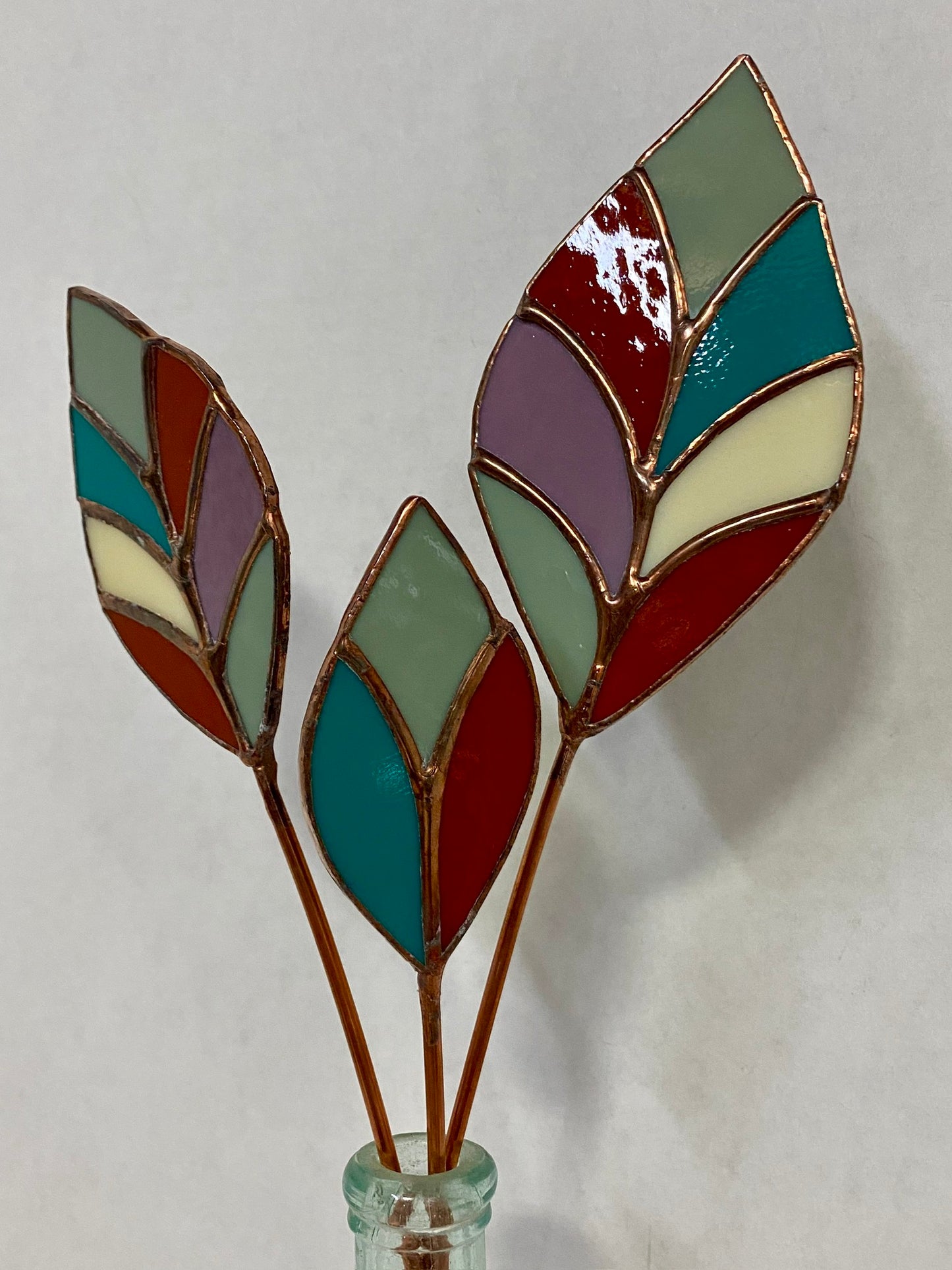 Modern Leaves Bouquet | Stained Glass Flower Bouquet, Glass Flowers on a Stem, Handmade Home Decor, Wedding Bouquet Keepsake, Tabletop Decor
