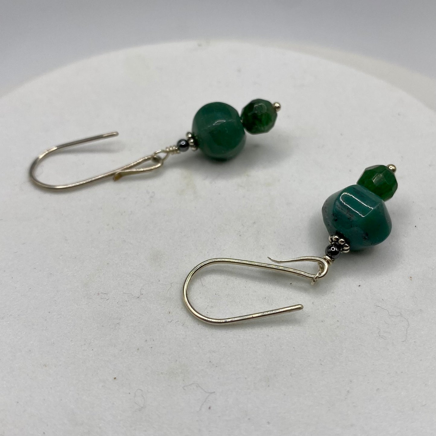 Green Aventurine, Agate & Hematite Earrings by Hip Chick Glass, Sterling Silver Earrings, Handmade Gemstone Jewelry, Handmade Jewelry Gift