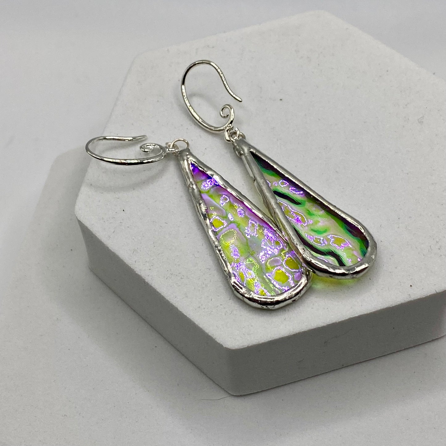 Wavy Teardrop Earrings | Stained Glass Earrings by Hip Chick Glass, Stained Glass Dangle Drop Earrings, Stained Glass Earrings