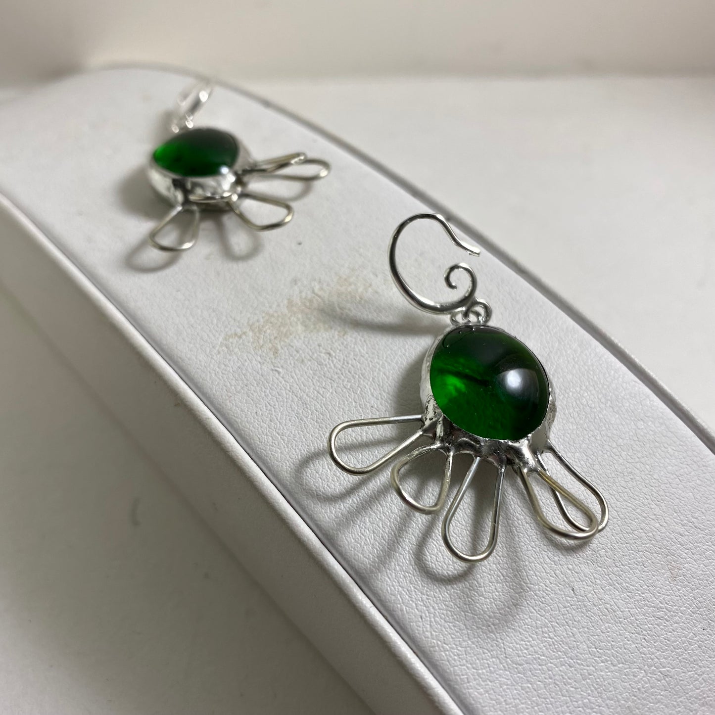 Funky Green Glass Earrings | Stained Glass Earrings by Hip Chick Glass, Stained Glass Dangle Drop Earrings, Stained Glass Earrings