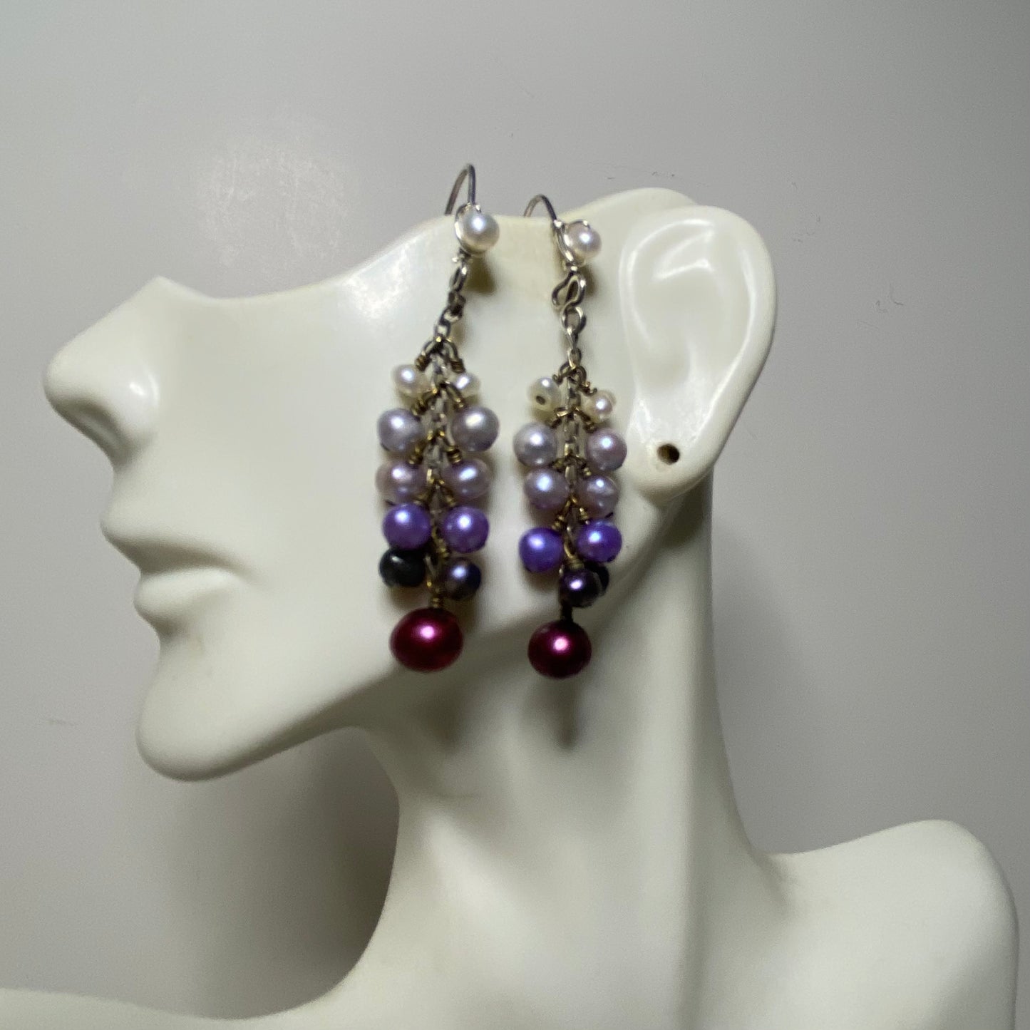 Ombré Purple Pearl Cluster Dangle Earrings by Hip Chick Glass, Sterling Silver Earrings, Handmade Gemstone Jewelry, June Birthstone Gift