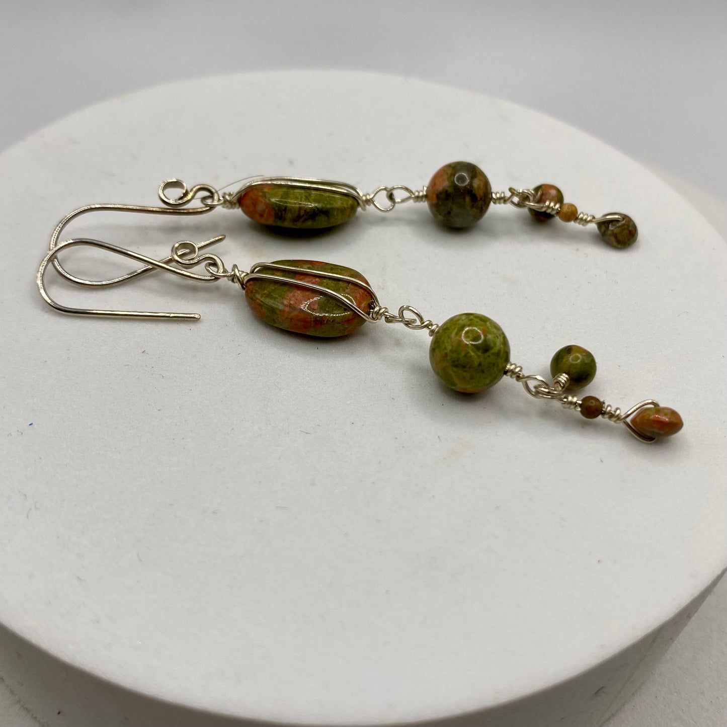 Unakite Silver Earrings by Hip Chick Glass, Handmade Sterling Silver Gemstone Jewelry, Birthstone Gift