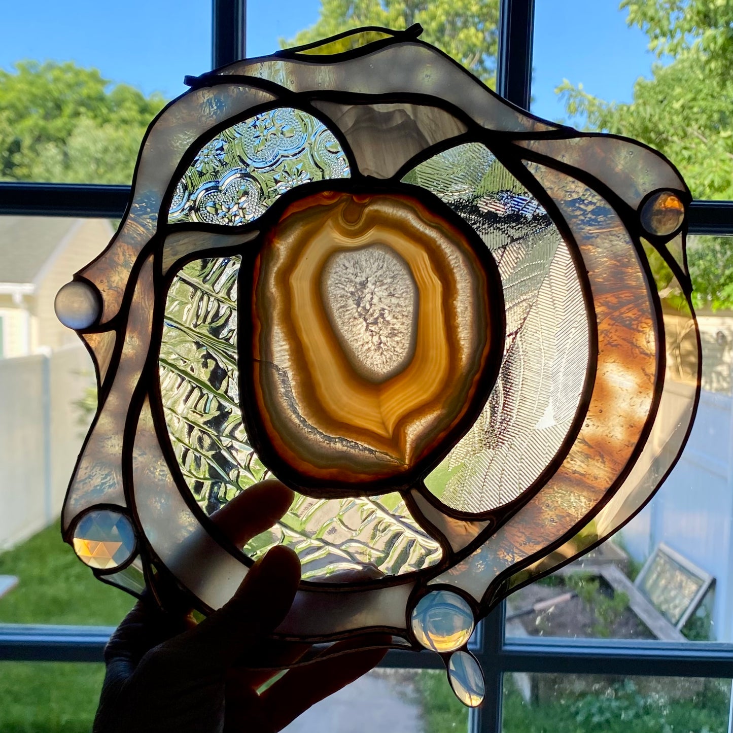 SIGNIFICANCE | Stained Glass Window Panel | Glass Art Abstract Hanging Panel | Window Decor