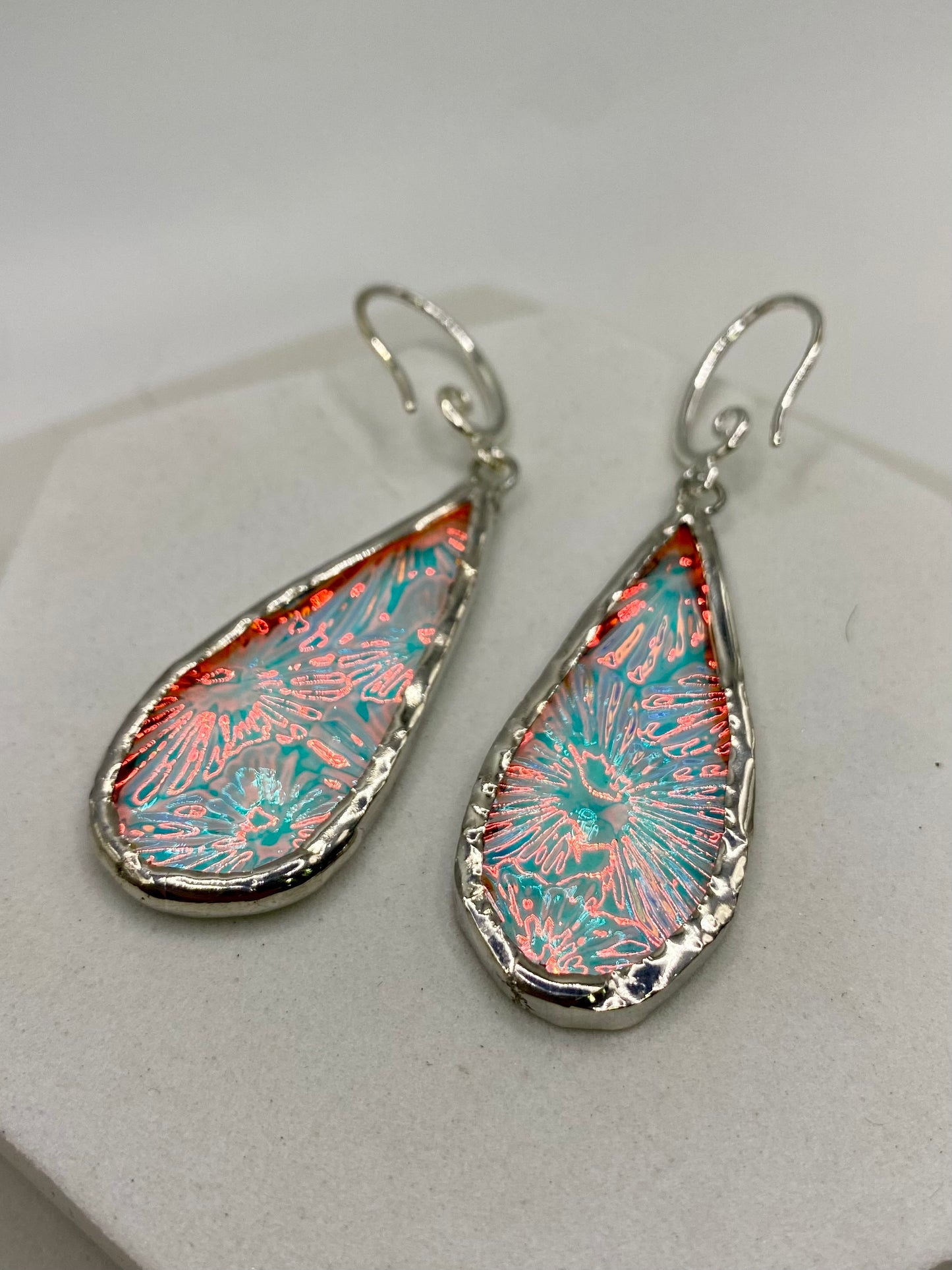 Pink Blue Teardrop Earrings | Stained Glass Earrings by Hip Chick Glass, Stained Glass Dangle Drop Earrings, Stained Glass Earrings