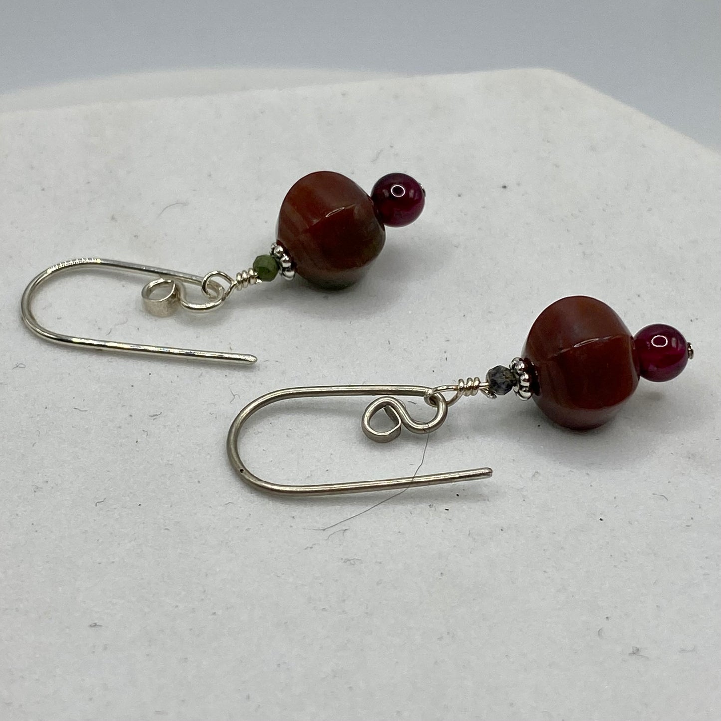 Garnet & Rhodonite Dangle Earrings by Hip Chick Glass, Sterling Silver Earrings, Handmade Gemstone Jewelry, Handmade Jewelry Gift, Birthstone Earrings