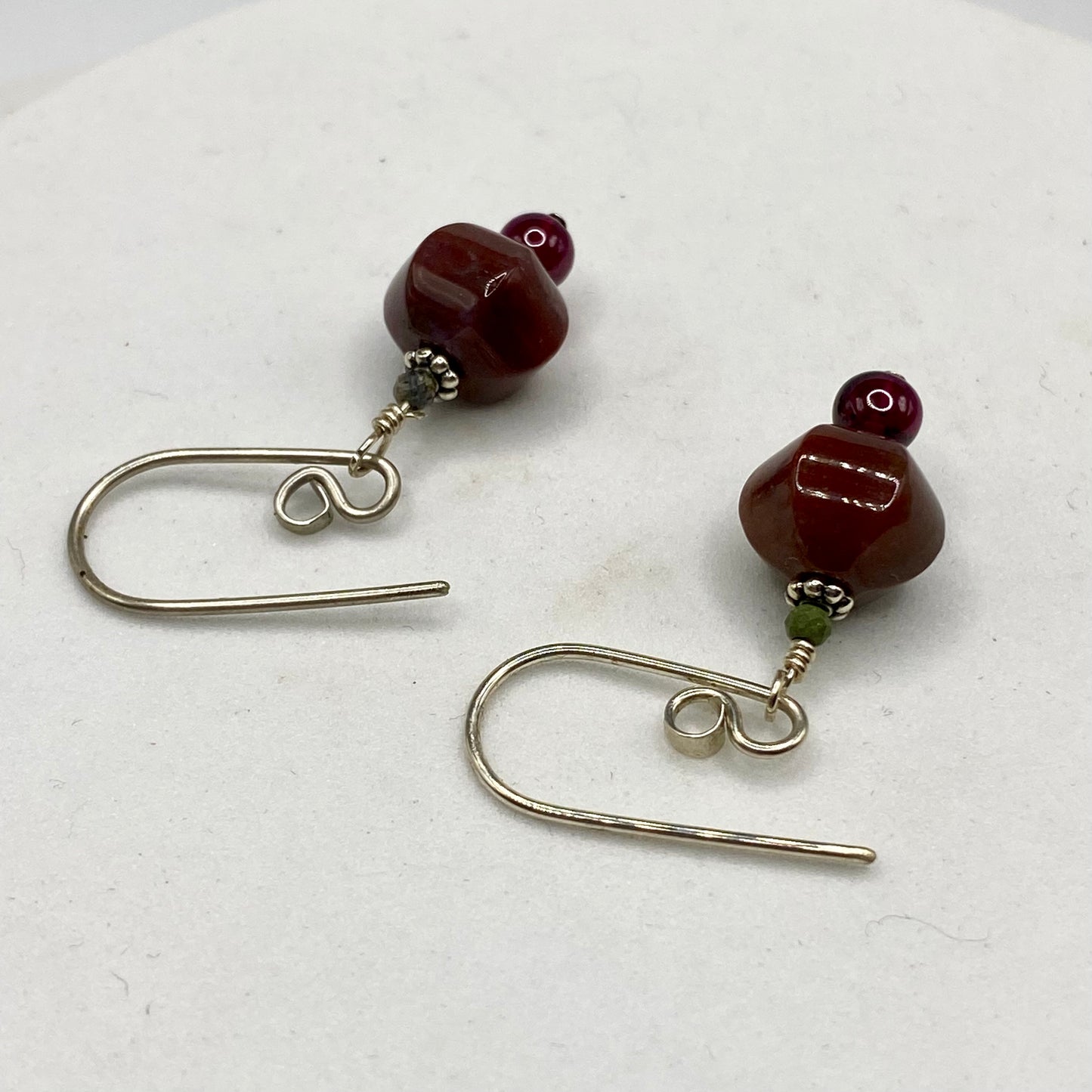 Garnet & Rhodonite Earrings by Hip Chick Glass, Handmade Sterling Silver Earrings, Handmade Boho Jewelry, Handmade Jewelry Gift, January Birthstone Earrings