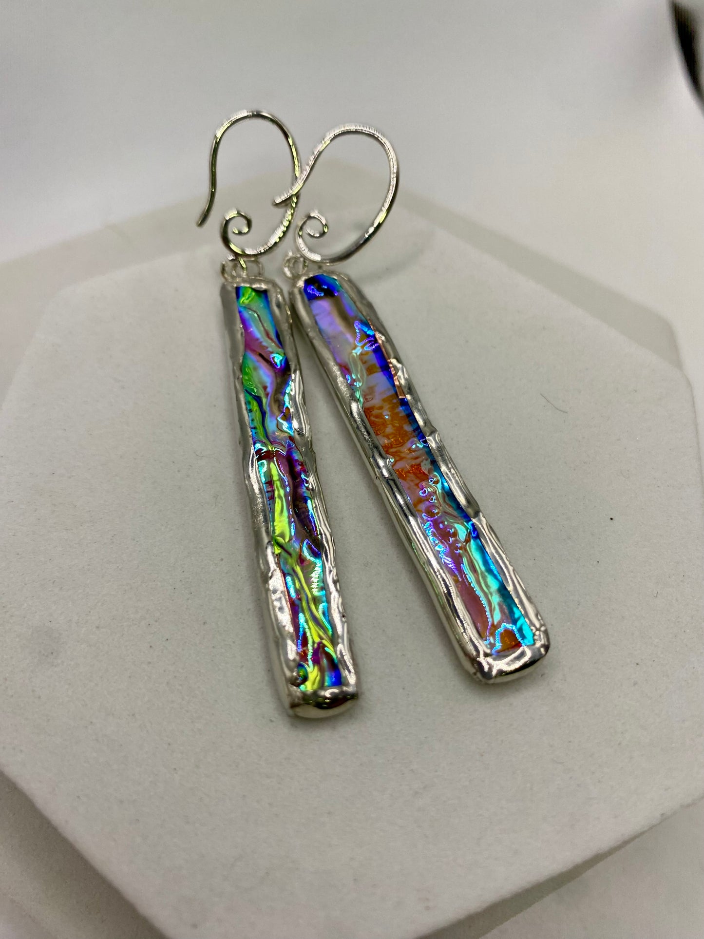 Sparkling Stick Earrings | Stained Glass Earrings by Hip Chick Glass, Stained Glass Dangle Drop Earrings, Stained Glass Earrings