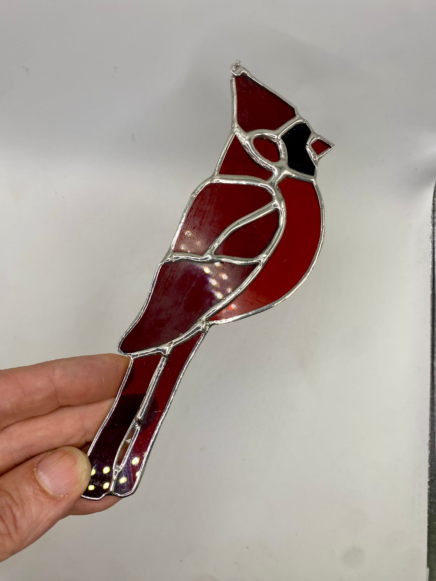 CARDINAL of St Mary’s Church | Stained Glass Suncatcher by Hip Chick Glass, Original Design Handmade Glass Art, Suncatcher