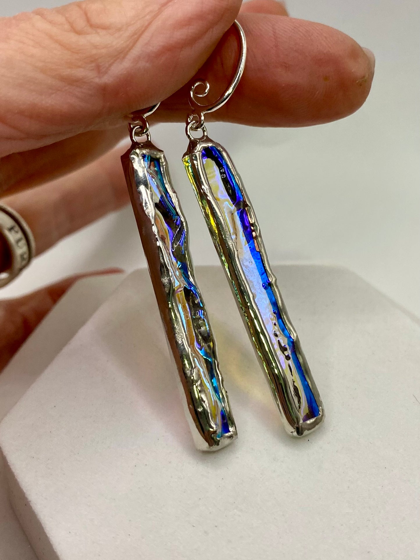 Sparkling Stick Earrings | Stained Glass Earrings by Hip Chick Glass, Stained Glass Dangle Drop Earrings, Stained Glass Earrings