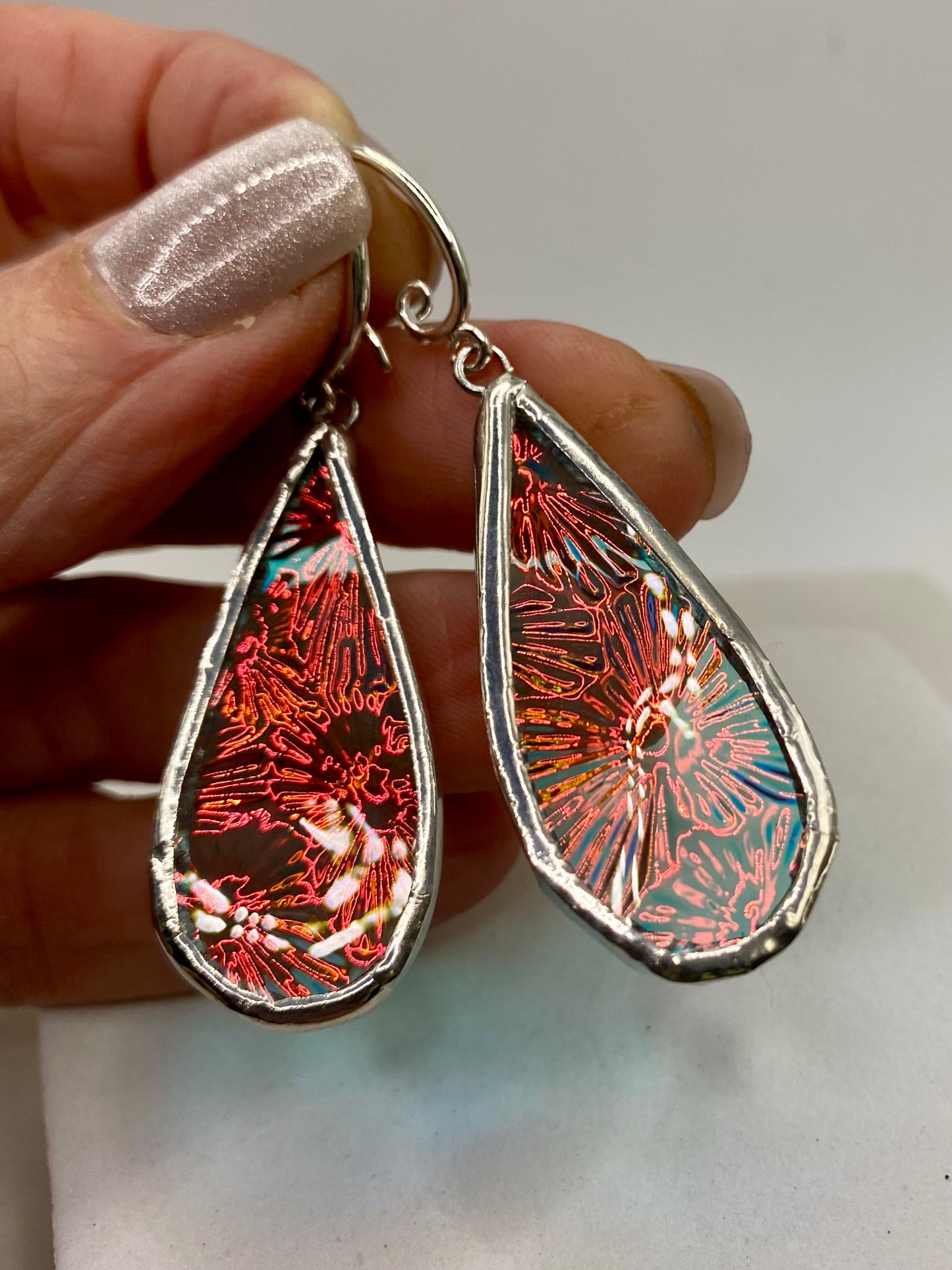 Pink Blue Teardrop Earrings | Stained Glass Earrings by Hip Chick Glass, Stained Glass Dangle Drop Earrings, Stained Glass Earrings