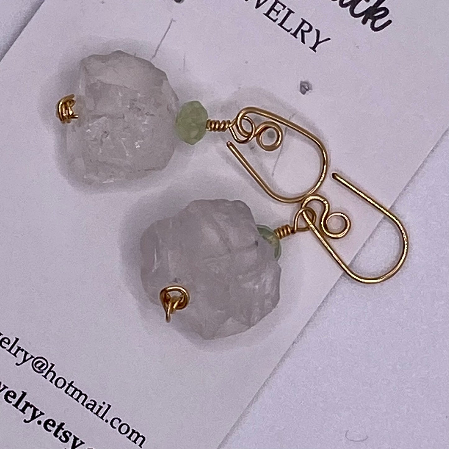 Prehnite & Raw Quartz Earrings by Hip Chick Glass, 14 Karat Gold Fill Earrings, Handmade Gemstone Jewelry, Birthstone Gift