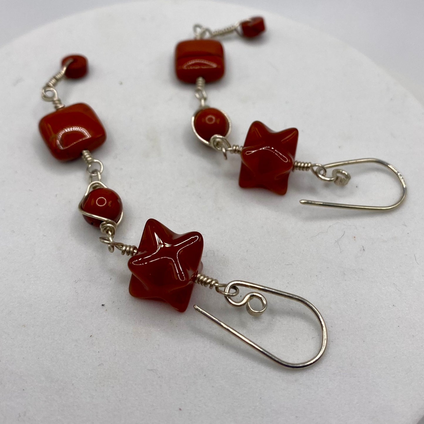 Carnelian & Red Jasper Long Dangle Earrings by Hip Chick Glass, Sterling Silver Earrings, Handmade Boho Luxe Gemstone Jewelry