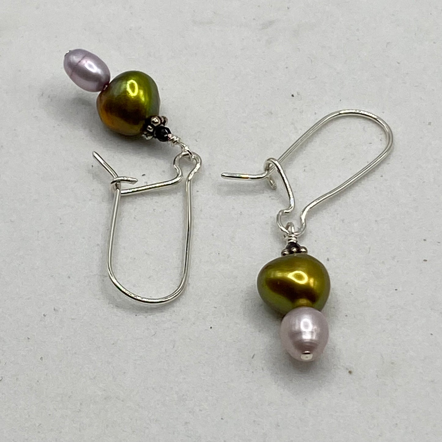 Pearl & Tourmaline Dangle Earrings by Hip Chick Glass, Sterling Silver Earrings, Handmade Gemstone Jewelry, June Birthstone Gift