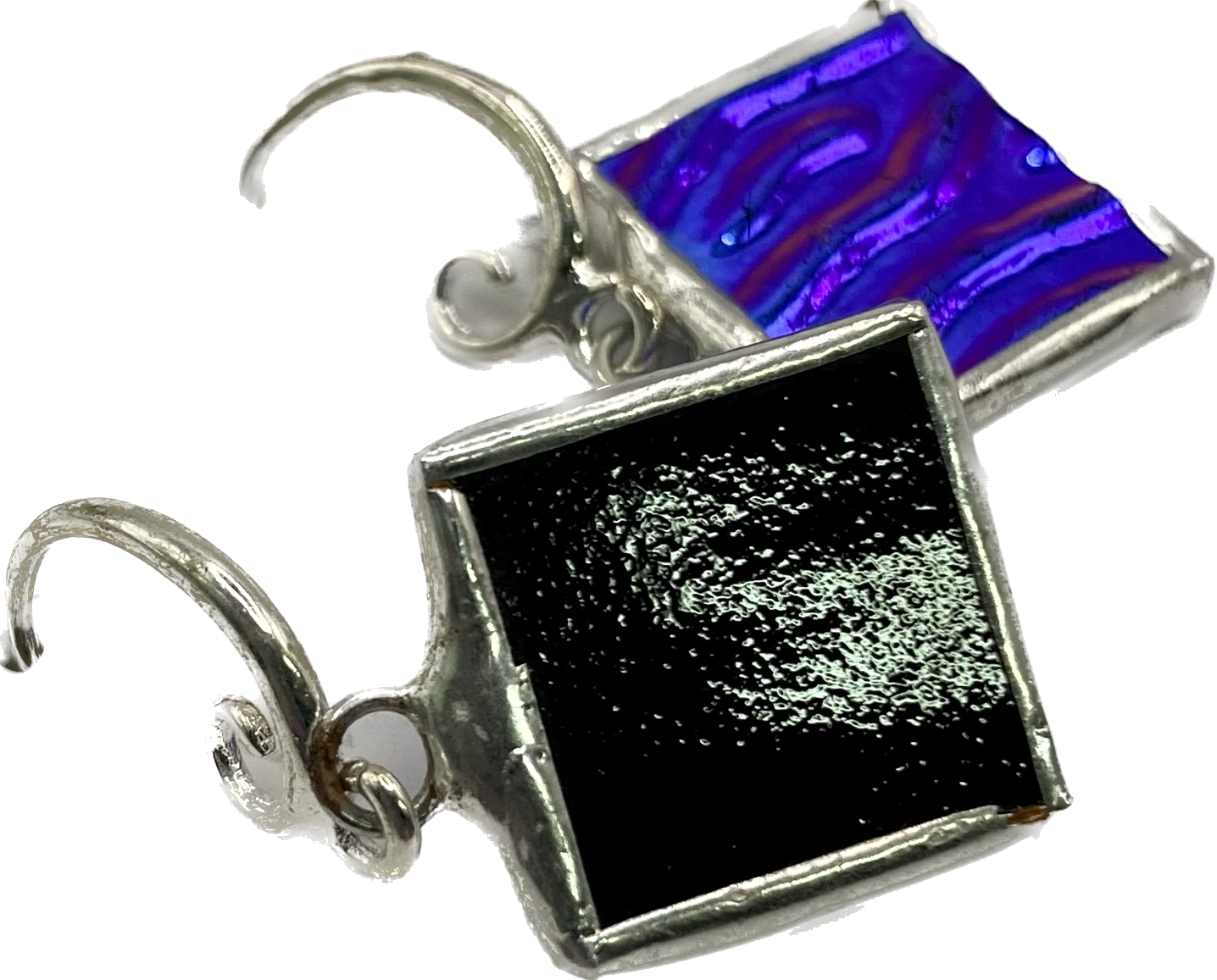 Blue Square Earrings | Stained Glass Earrings by Hip Chick Glass, Stained Glass Dangle Drop Earrings, Stained Glass Earrings