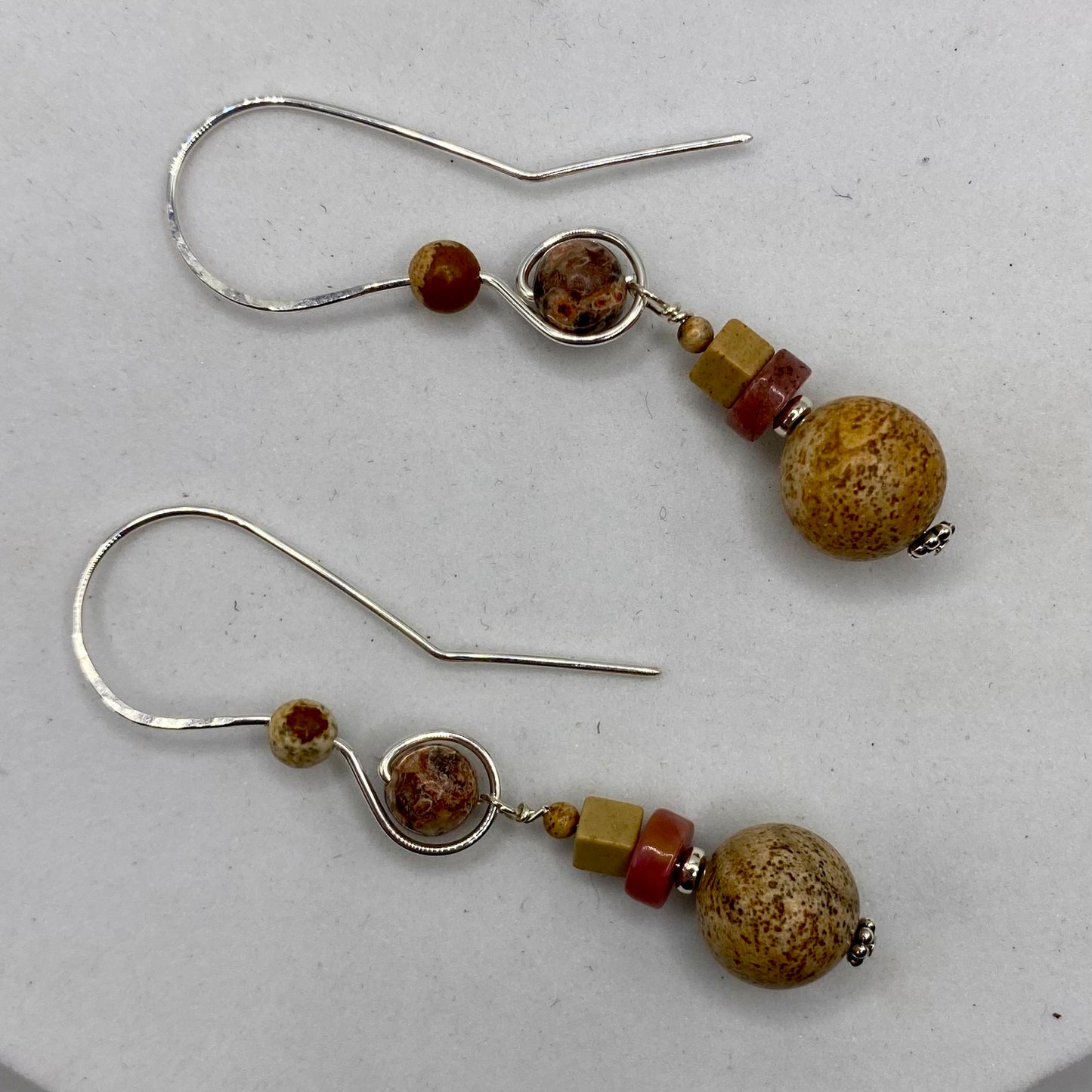 Picture Jasper Dangle Earrings by Hip Chick Glass, Sterling Silver Earrings, Handmade Gemstone Jewelry, Handmade Jewelry Gift, Birthstone Earrings