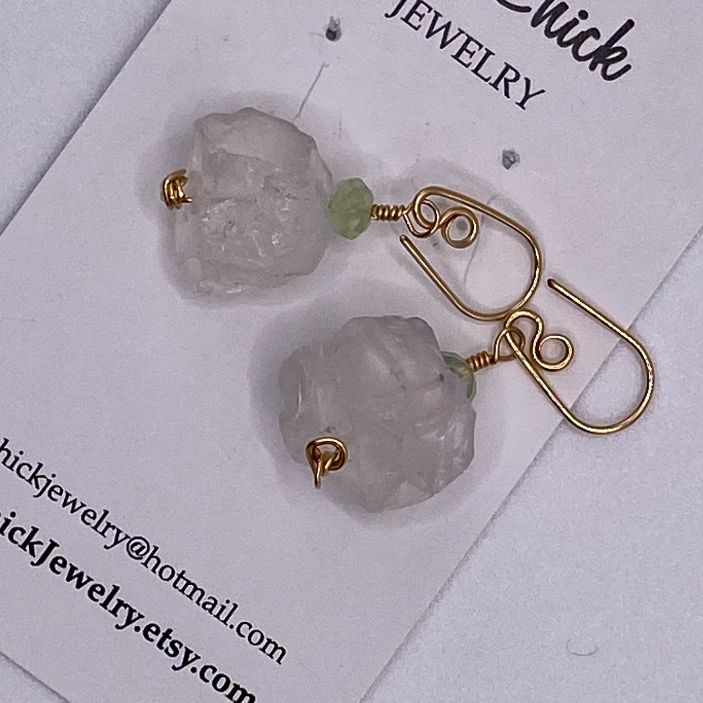 Prehnite & Raw Quartz Earrings by Hip Chick Glass, 14 Karat Gold Fill Earrings, Handmade Gemstone Jewelry, Birthstone Gift