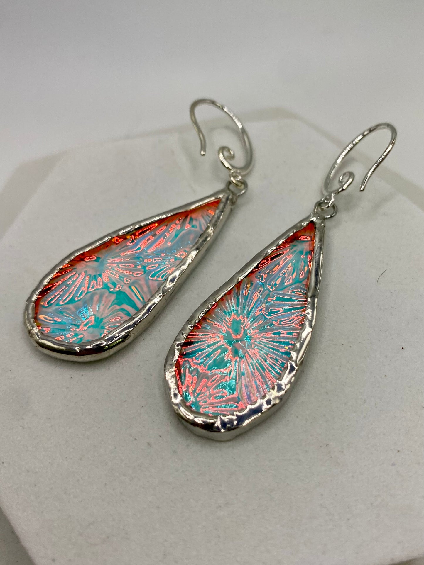 Pink Blue Teardrop Earrings | Stained Glass Earrings by Hip Chick Glass, Stained Glass Dangle Drop Earrings, Stained Glass Earrings