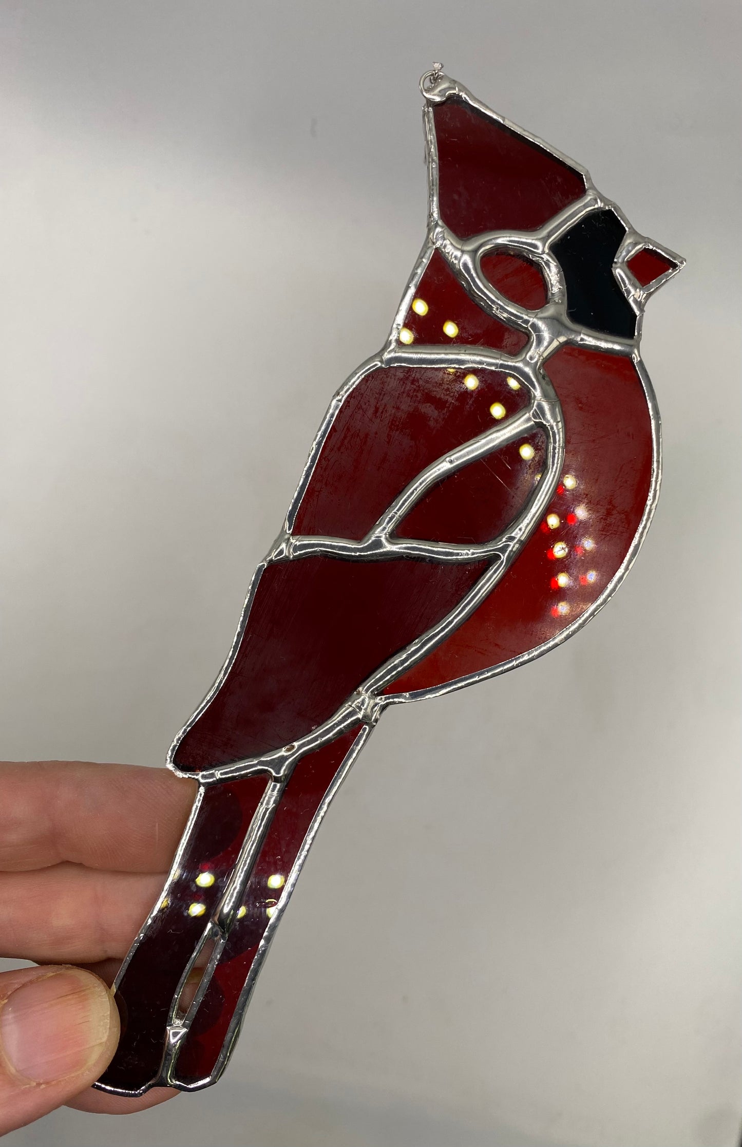 CARDINAL of St Mary’s Church | Stained Glass Suncatcher by Hip Chick Glass, Original Design Handmade Glass Art, Suncatcher
