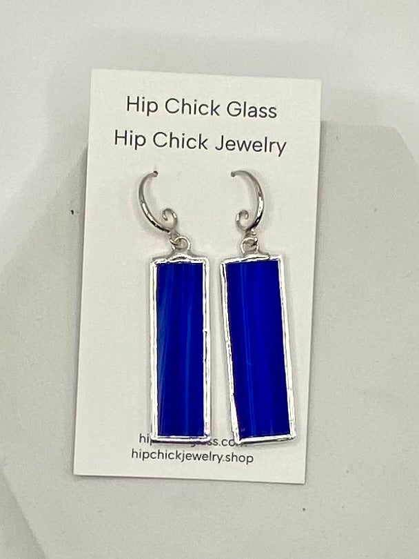 Dark Blue Rectangle Stained Glass Jewelry Set by Hip Chick Glass, Stained Glass Necklace Stained Glass Earrings